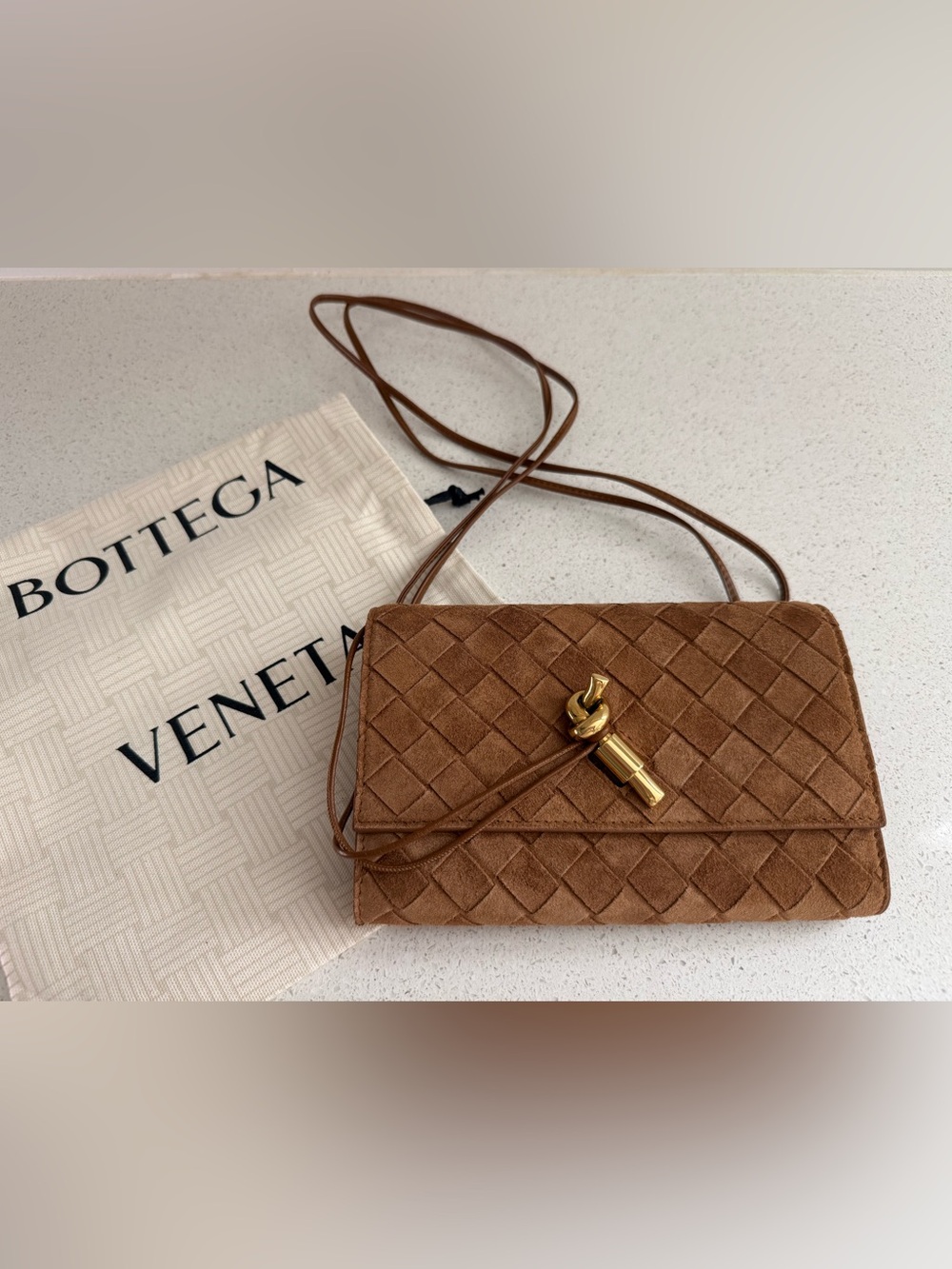 Bottega Veneta Andiamo Suede Crossbody/Wallet Bag Amber Brown - Picture 4 of 8